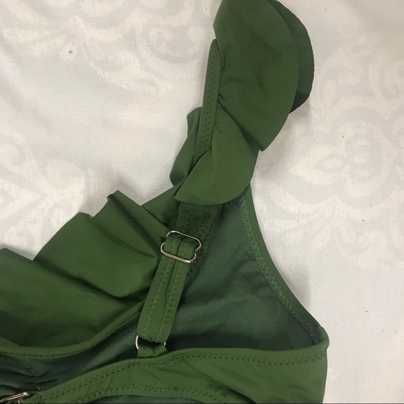 Green Bikini Two-Piece Ruffled One Shoulder Large - Picture 6 of 10